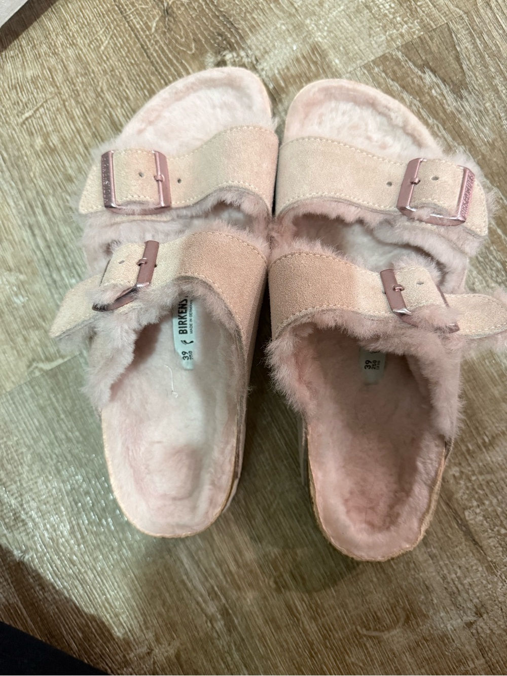 Birkenstock Light Pink Shearling Arizona Double-Strap Slides
